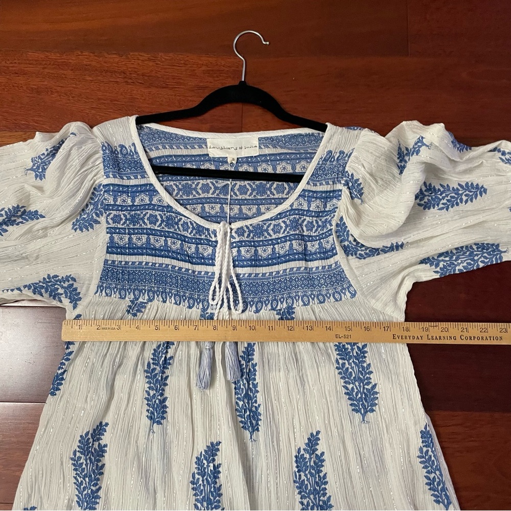Daughters of India Mishka Dress Boho Feminine Romantic Ethical Blue White S B41 - Picture 11 of 14